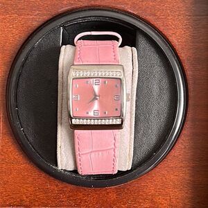 Mary Kay Pink Dial Crystal Accent Silver Tone Case Pink Band Watch